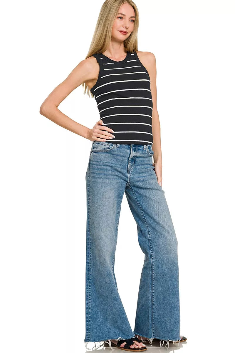 Striped Round Neck Tank Top - Side View