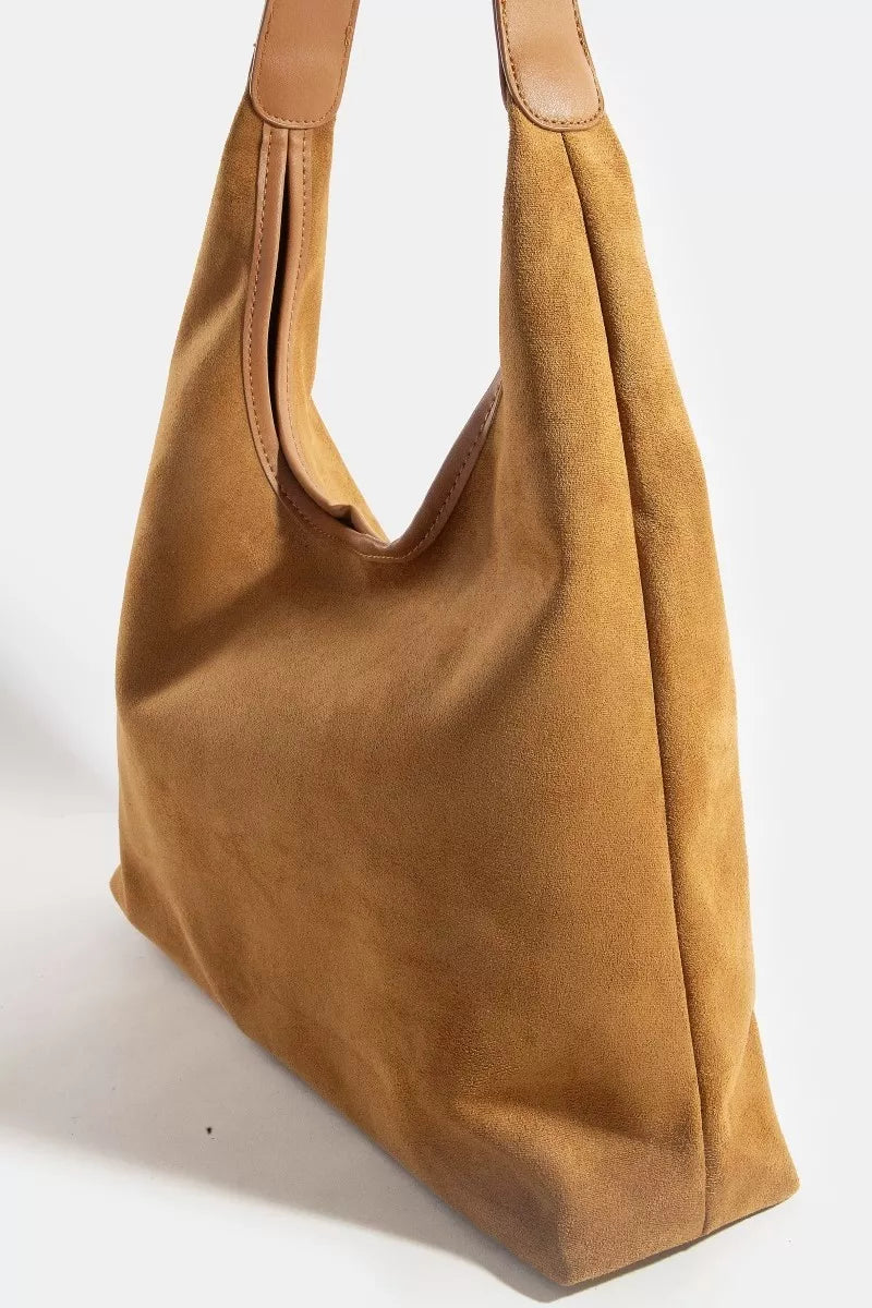 Suede Hobo Bag with Leather Trim