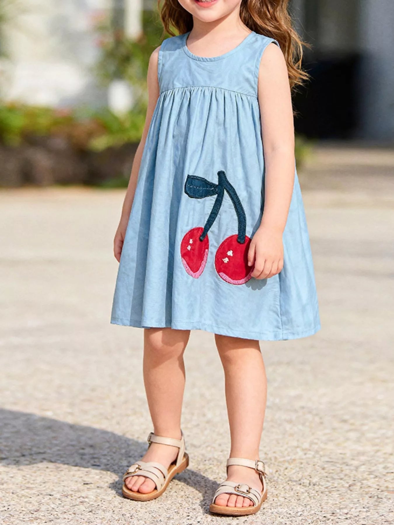 Sweet Cherry Denim-Blue Dress - Front View