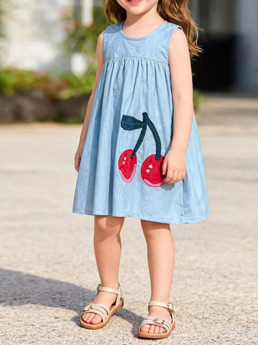 Sweet Cherry Denim-Blue Dress - Front View