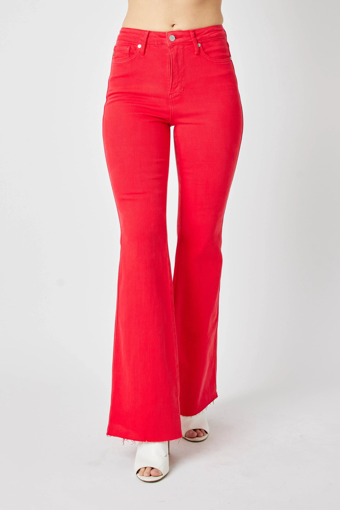 Red Flare Jeans with Tummy Control
