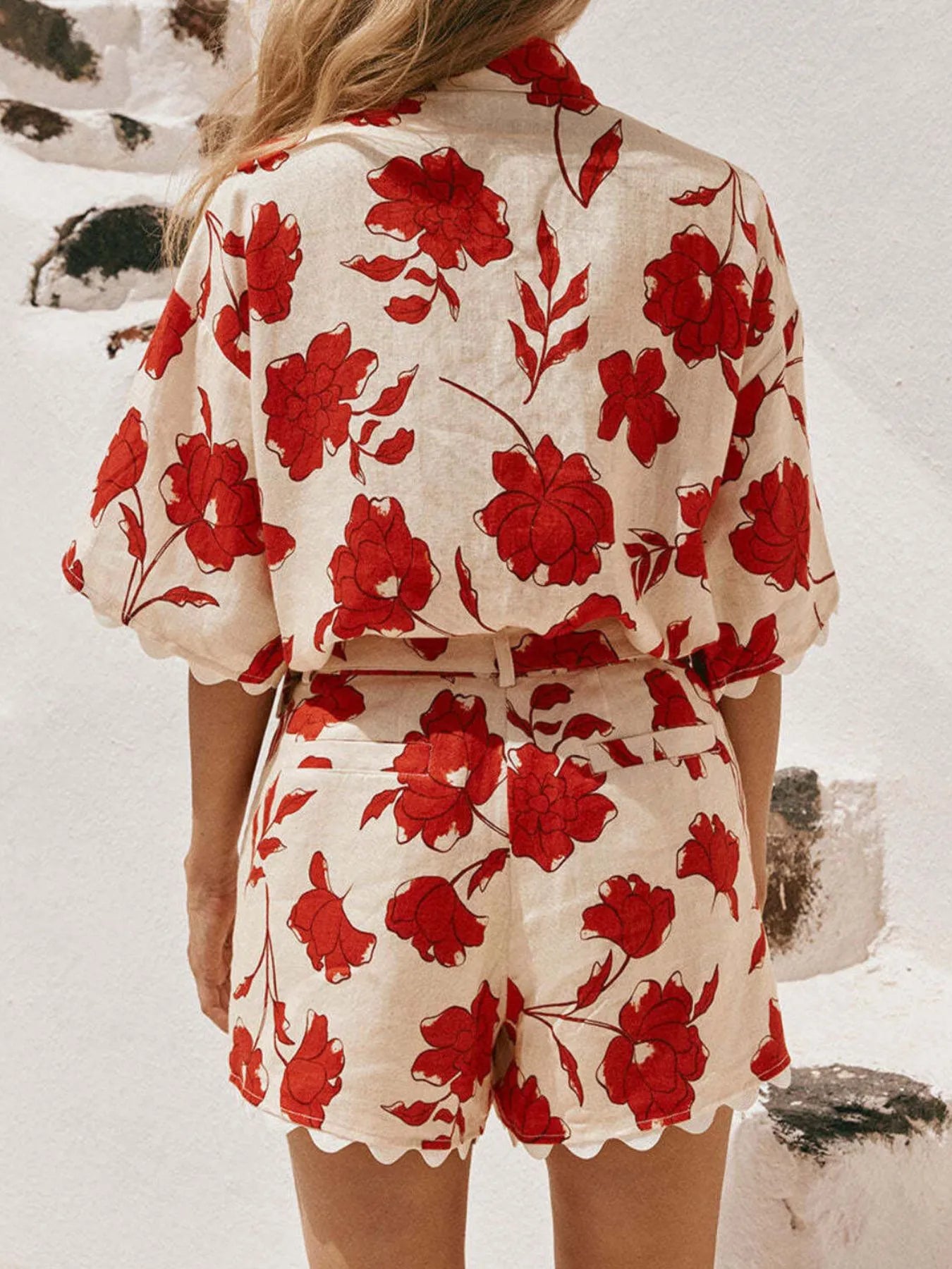 Rosy Print Top and Shorts Set