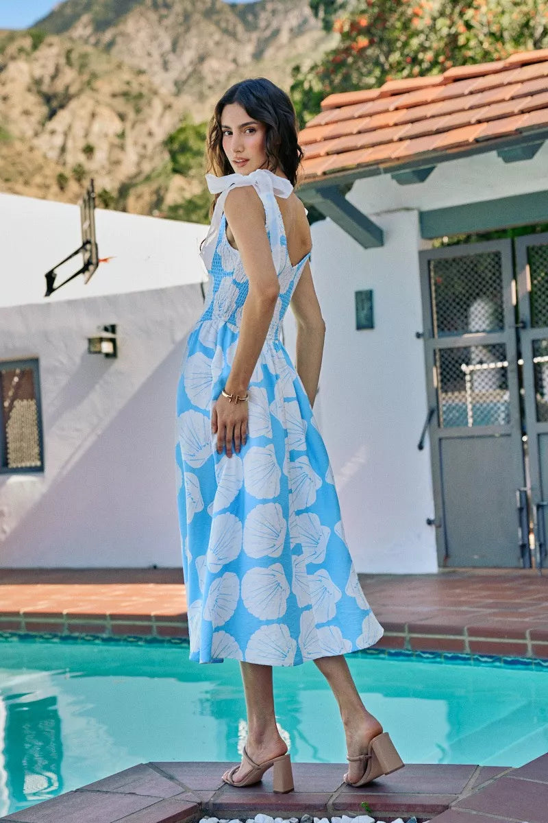 Give Them Shell Shoulder Tie Midi Dress
