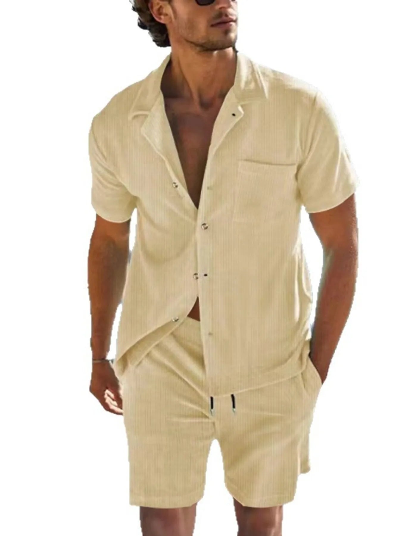 Men's Button Down Top and Shorts Set