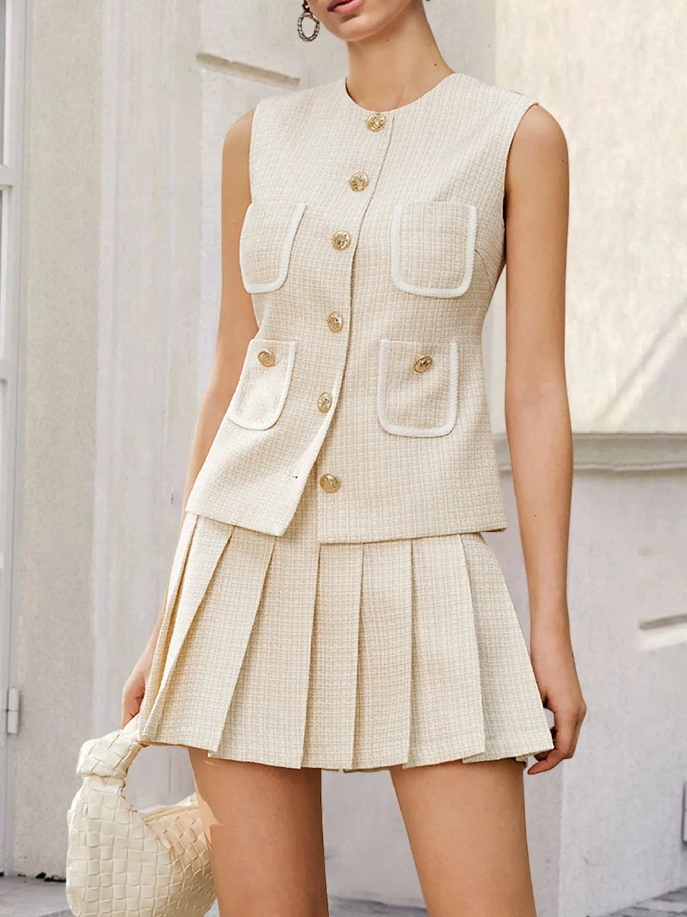 Polished Tweed Co-Ord with Pleated Skirt
