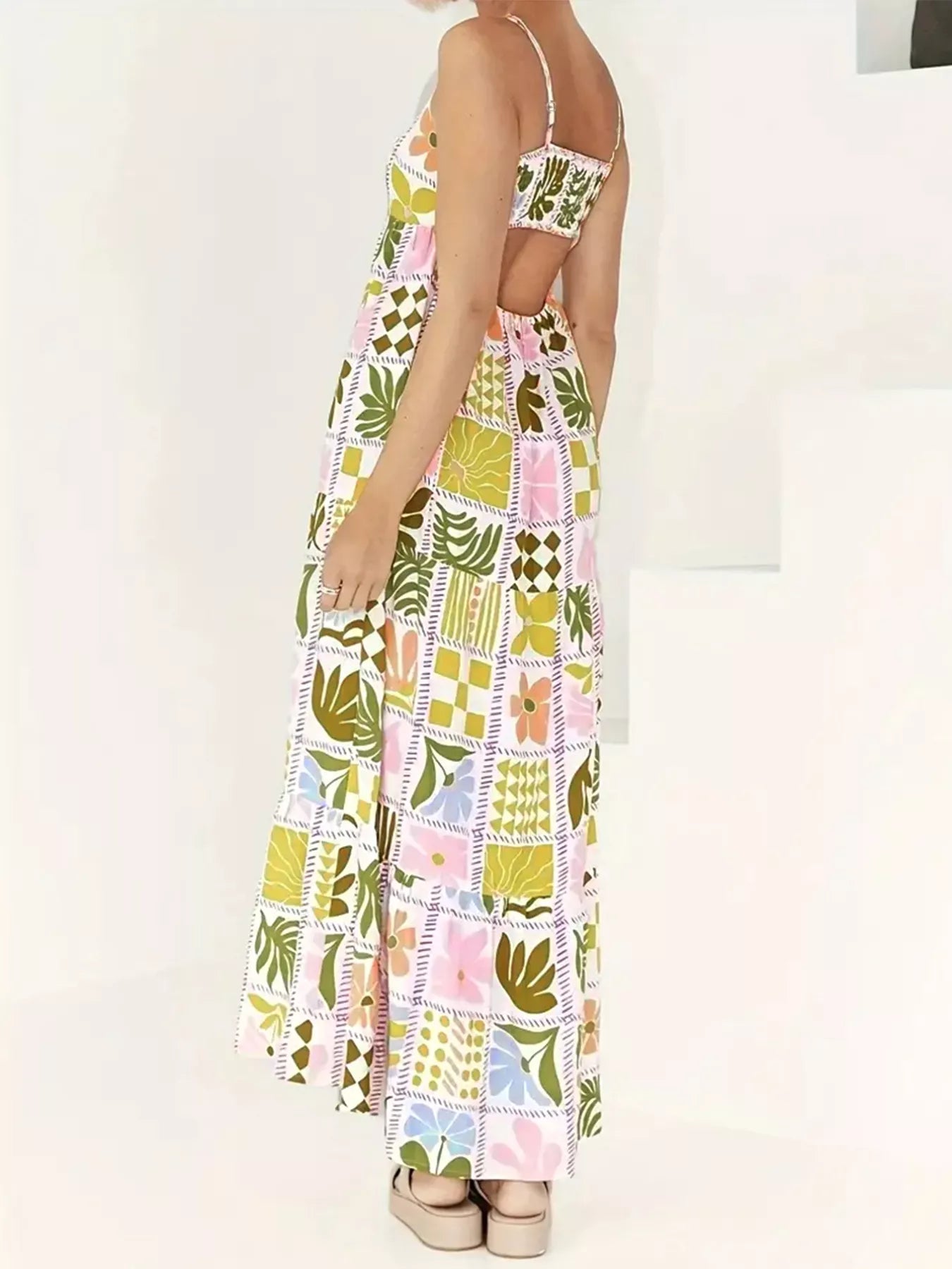 Patchwork Print Cutout Maxi Dress - Side View