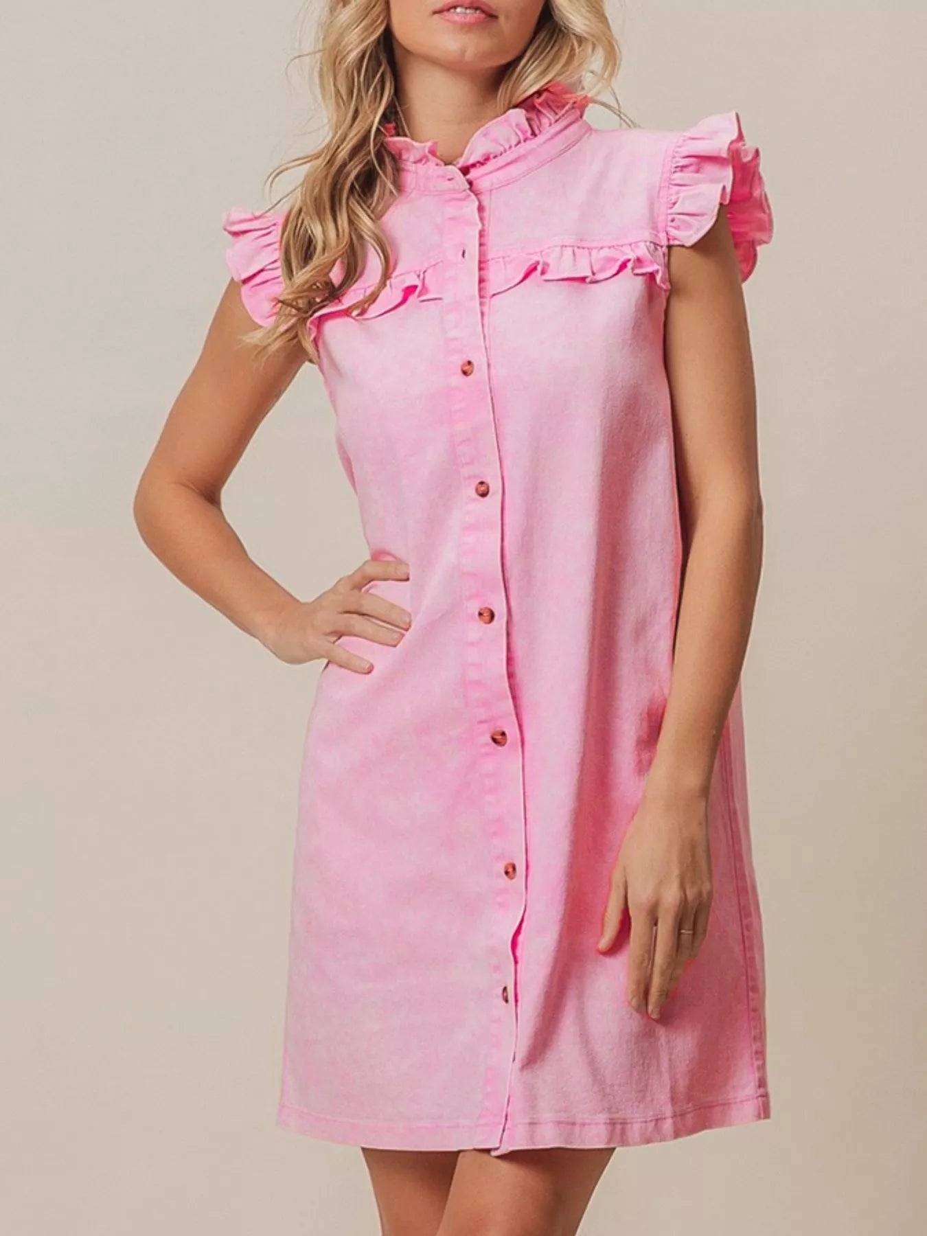 Ruffled Trim Denim Dress