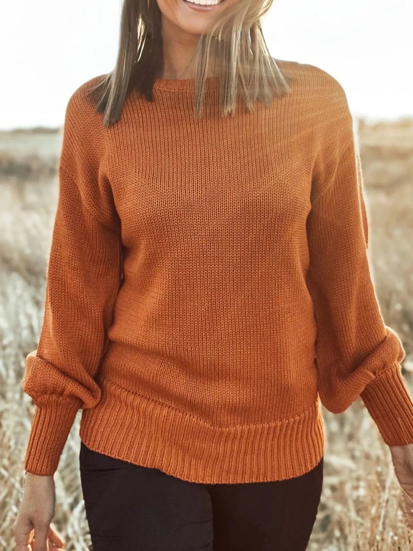 Rust Knit Sweater with Back Tie Detail