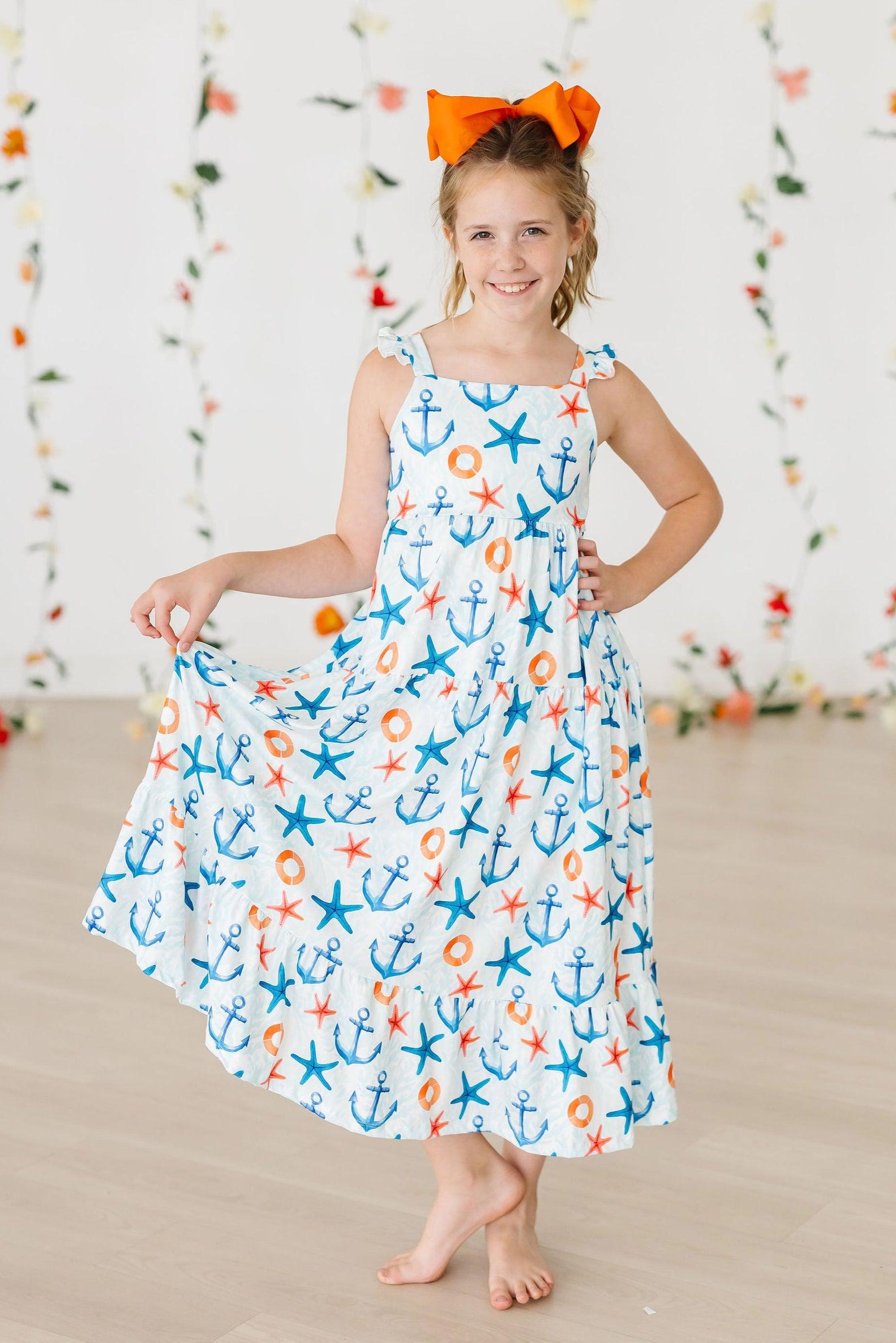 Anchors Away Ruffle Maxi Dress - Front View