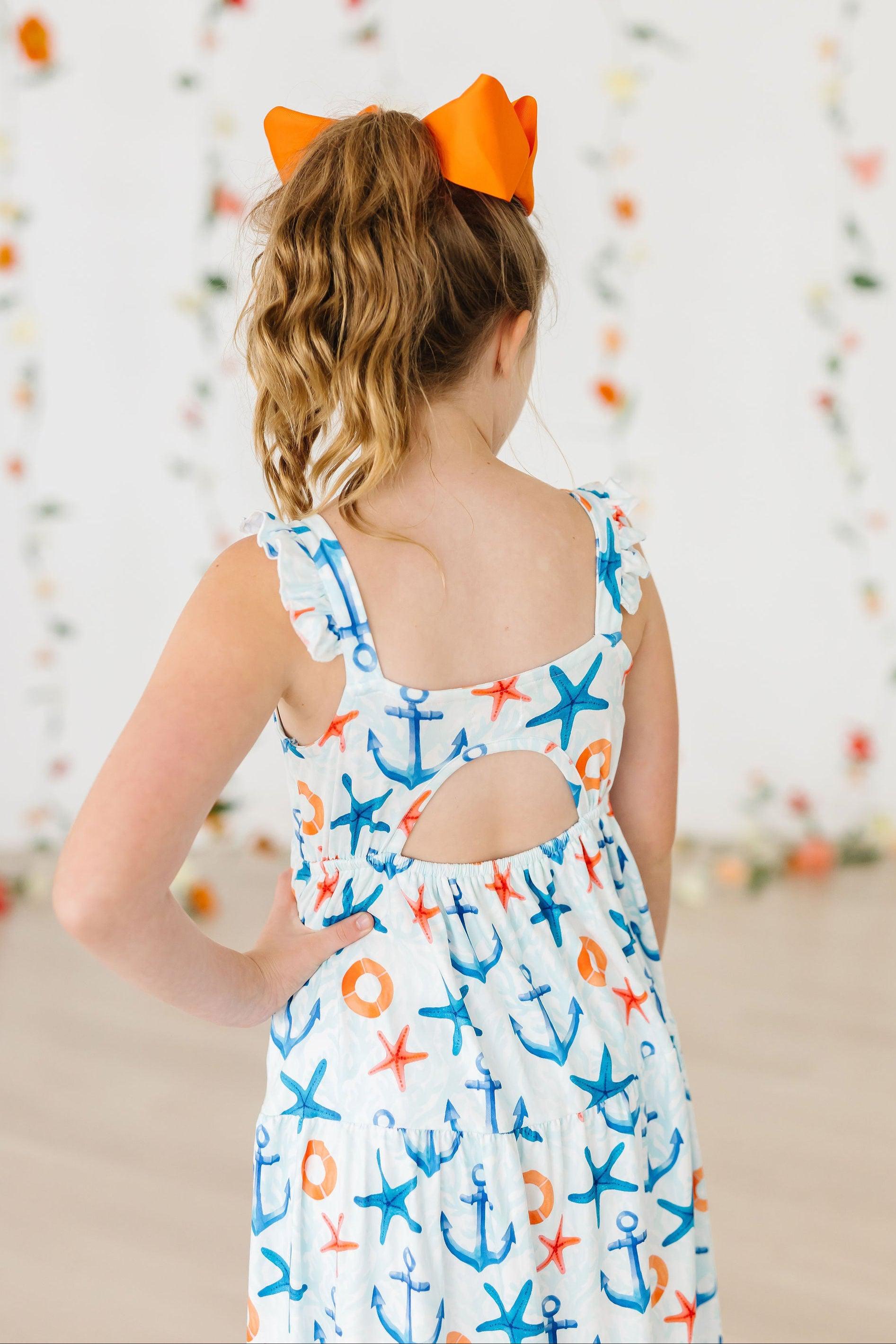 Anchors Away Ruffle Maxi Dress - Back View