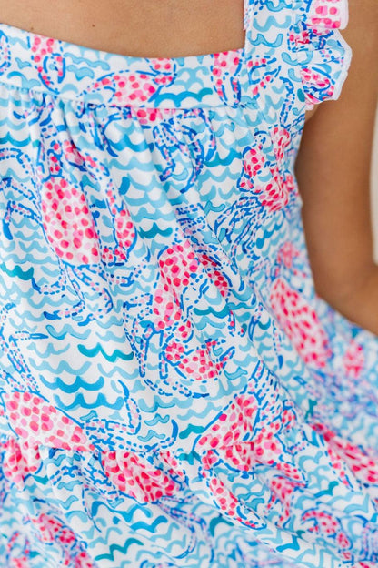 Crab Print Ruffle Cross Back Dress