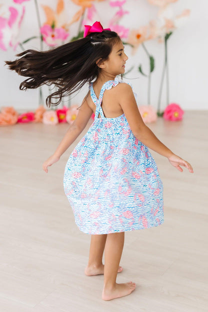 Crab Print Ruffle Cross Back Dress