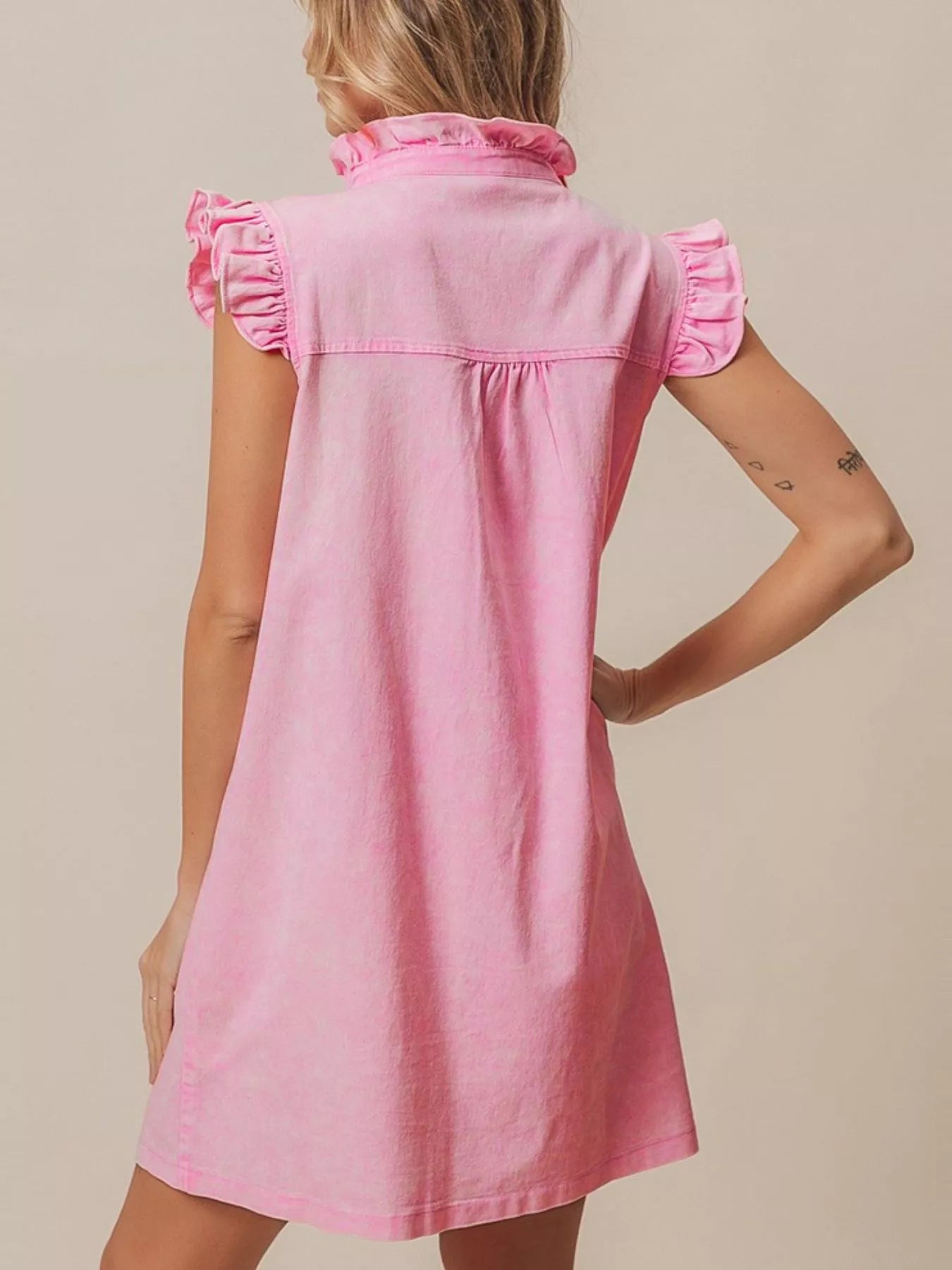 Ruffled Trim Denim Dress
