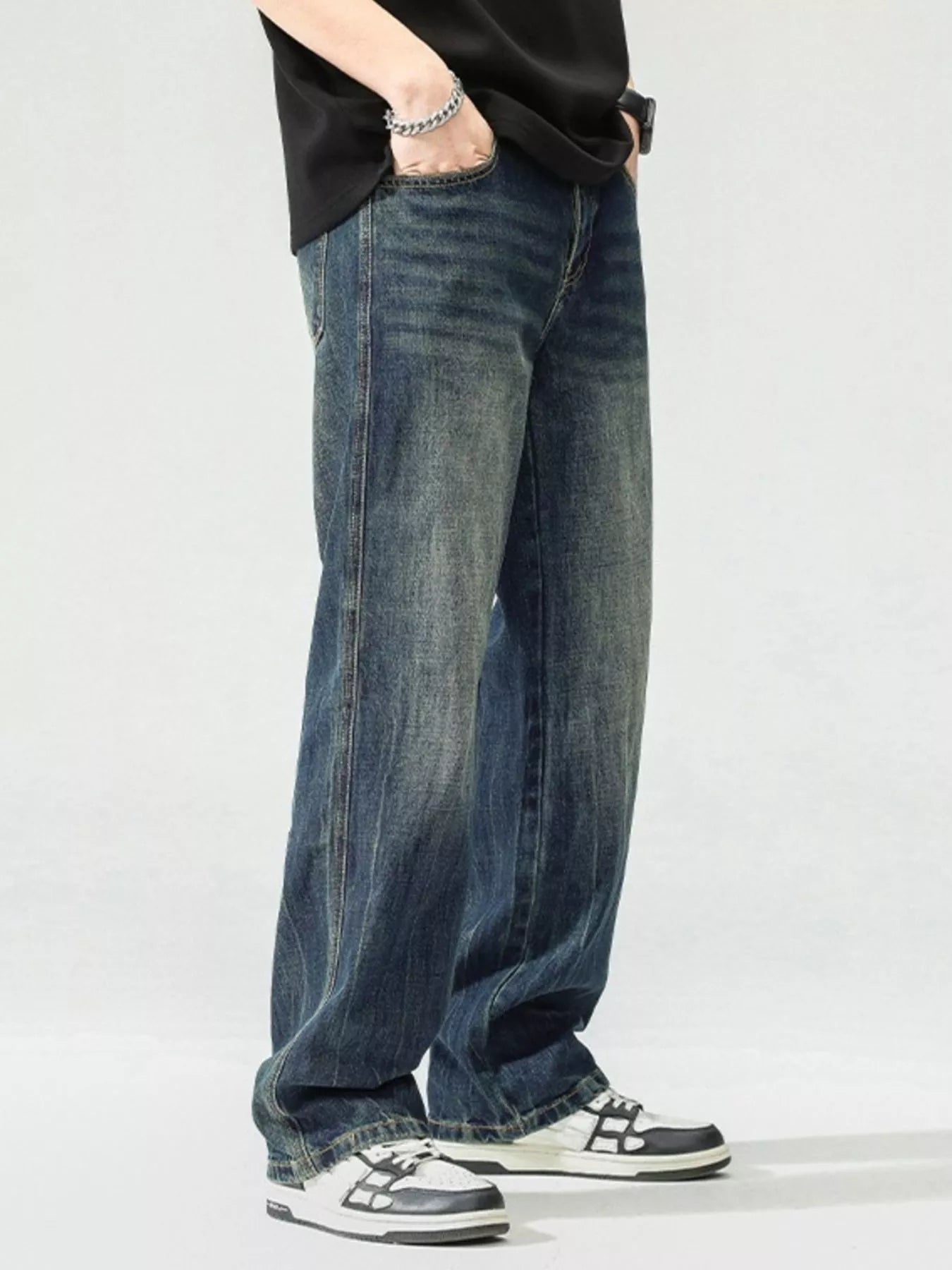 Men's Washed Wide Leg Jeans