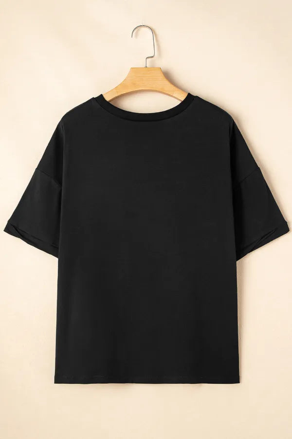 Sequined America Star | Round Neck T Shirt