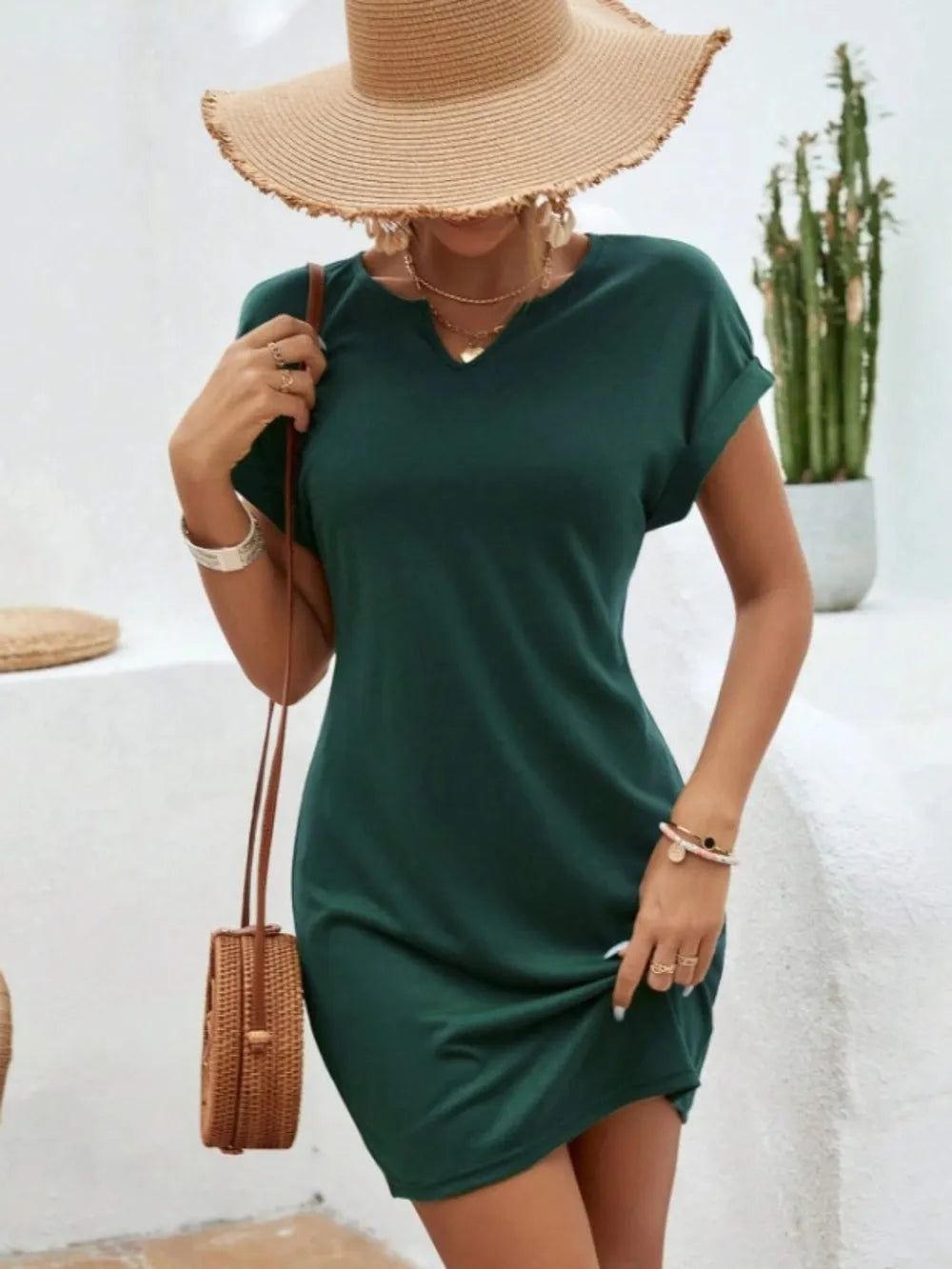 Rolled Sleeve Mini Tee Dress