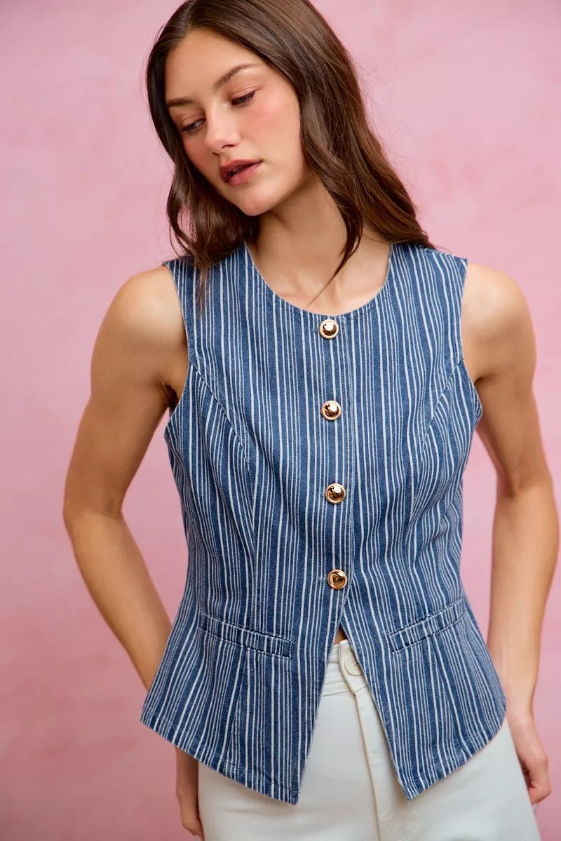 Stripe Slim Fit Denim Vest Top
