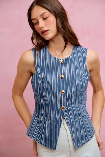 Stripe Slim Fit Denim Vest Top - Detail View 27