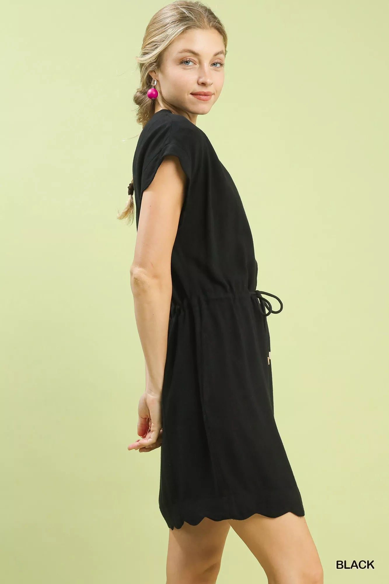 Linen Blend Scallop Hem Dress