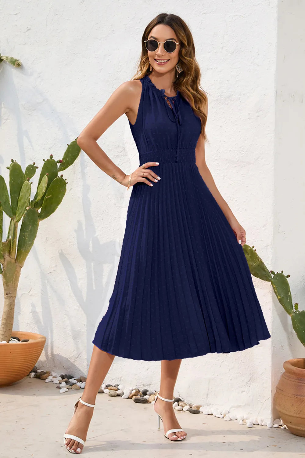 Swiss Dot Sleeveless Midi Dress - Side View