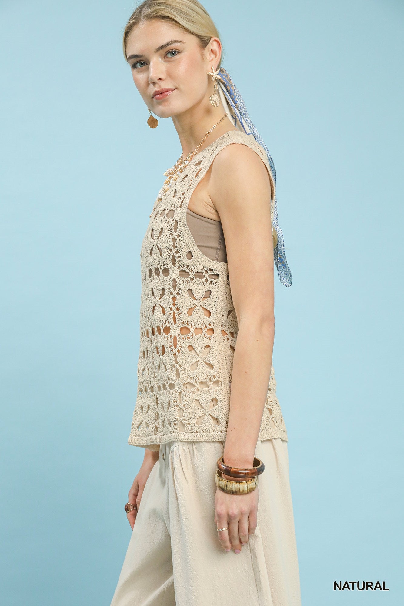 Openwork Crochet Flower Tank Top