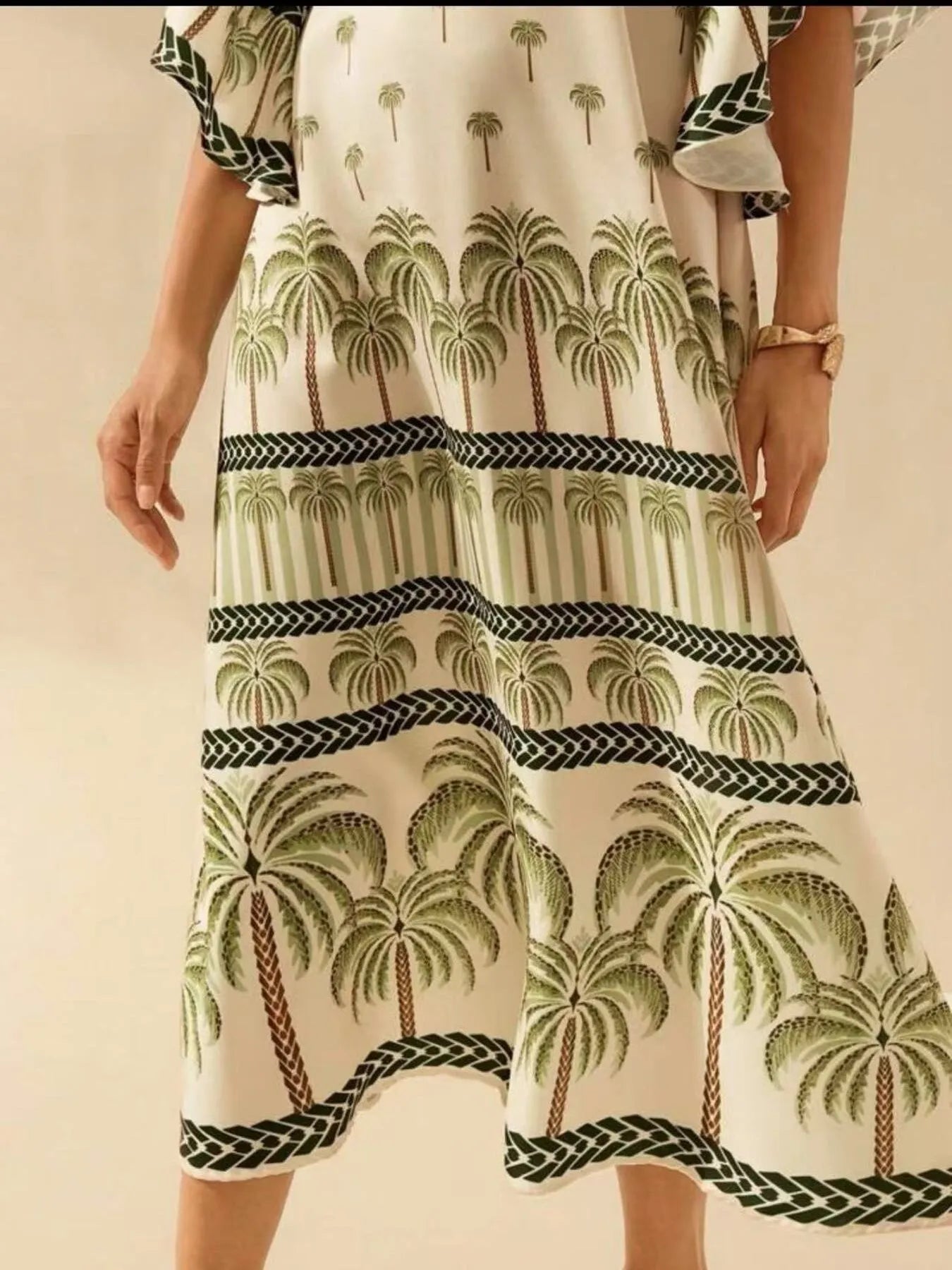 Silky Kimono Printed V-Neck Midi Dress