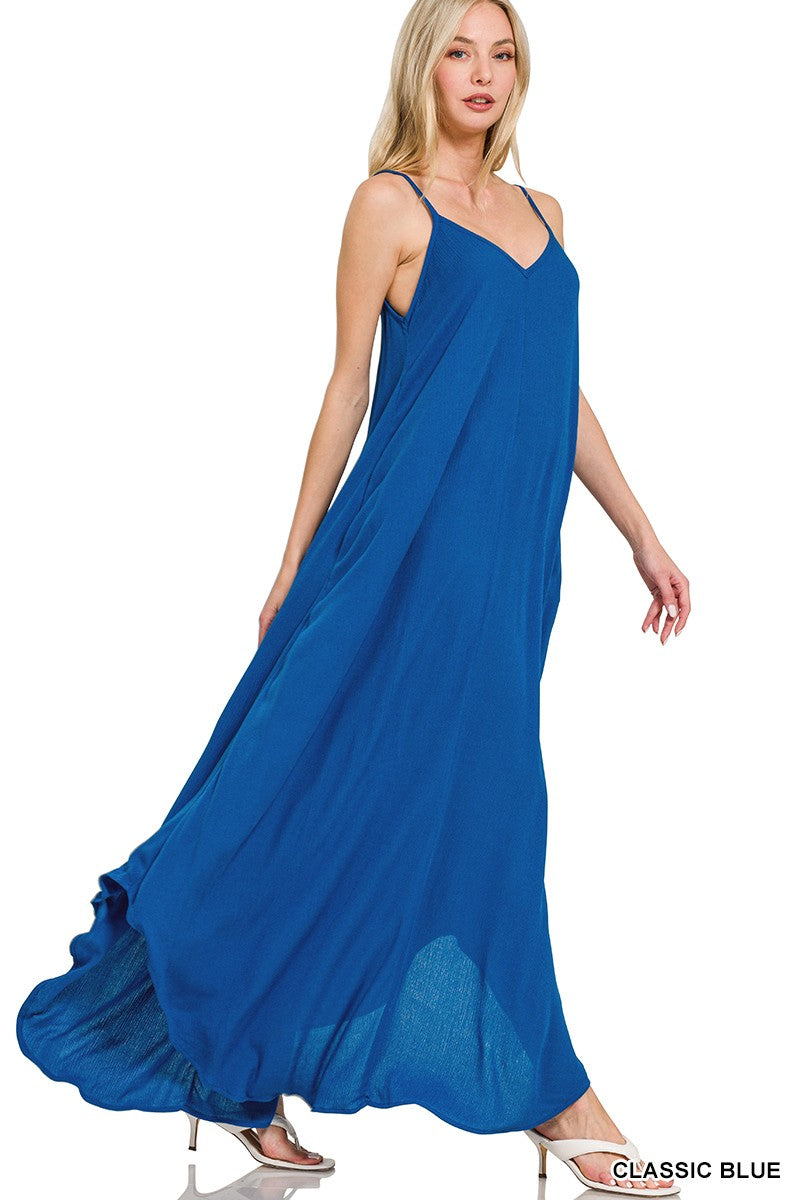 Crinkle Cami Maxi Dress with Pockets - Royal Blue