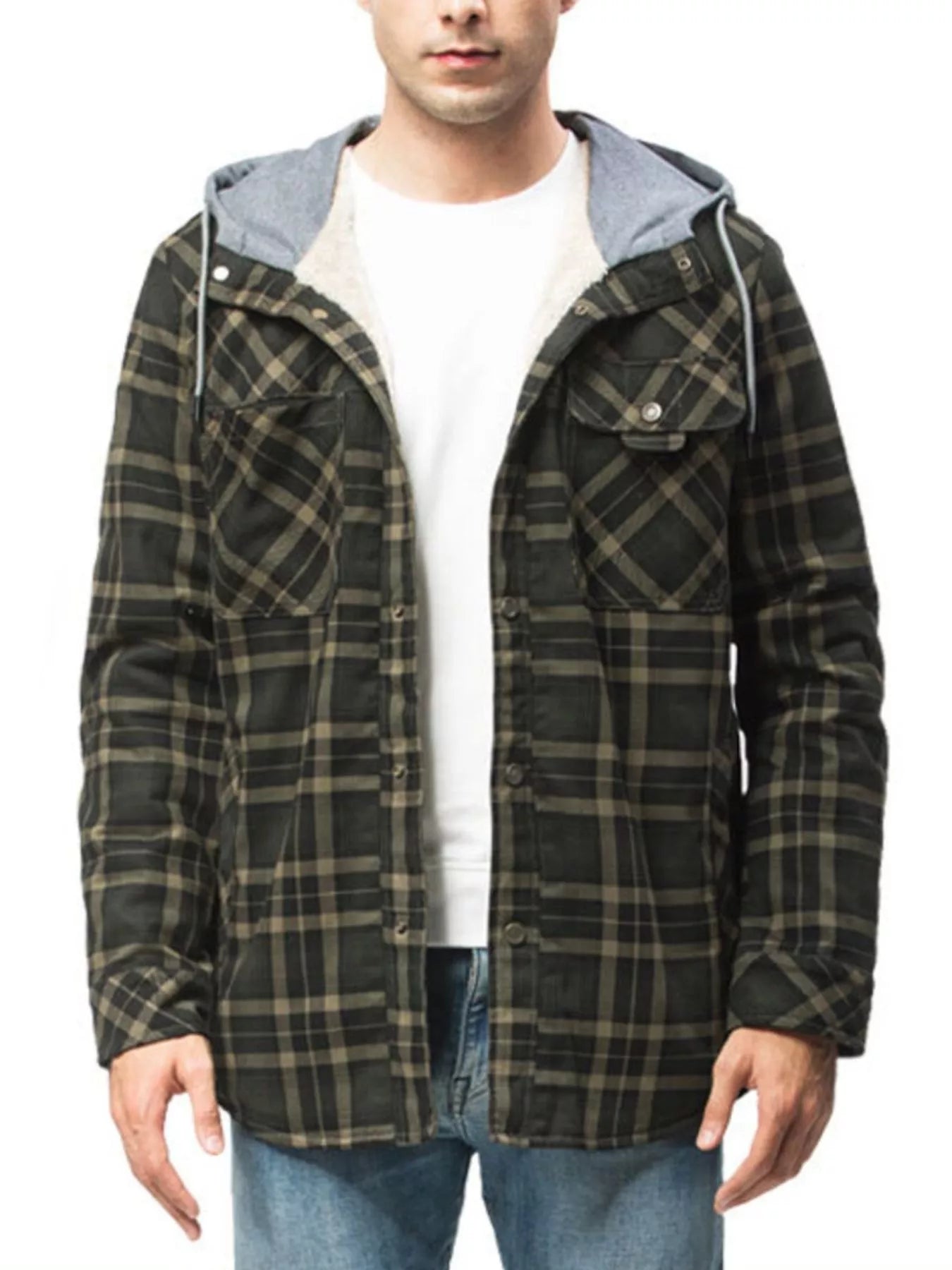 Men's Plaid Flannel Hooded Jacket