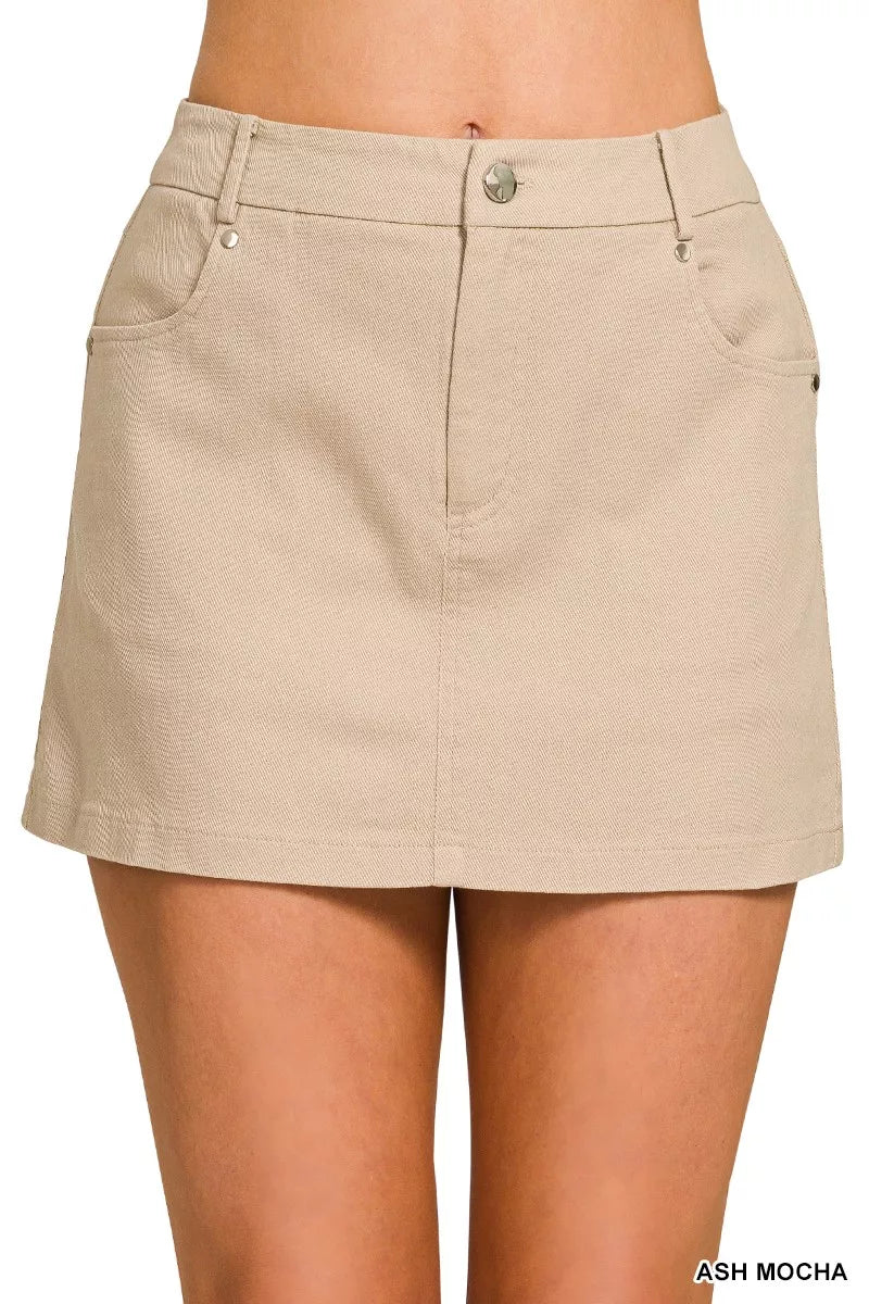 Twill Mini Skirt With Built-In Shorts
