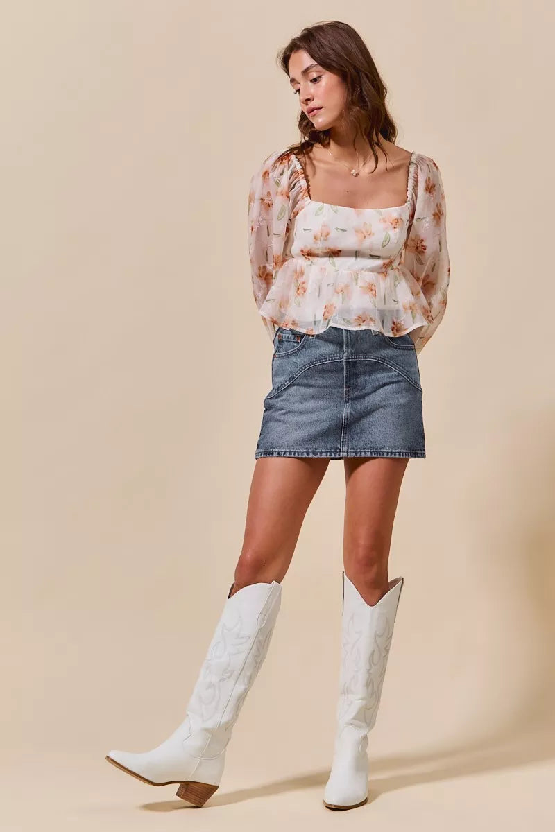 Washed Denim Mini Skirt with Pockets