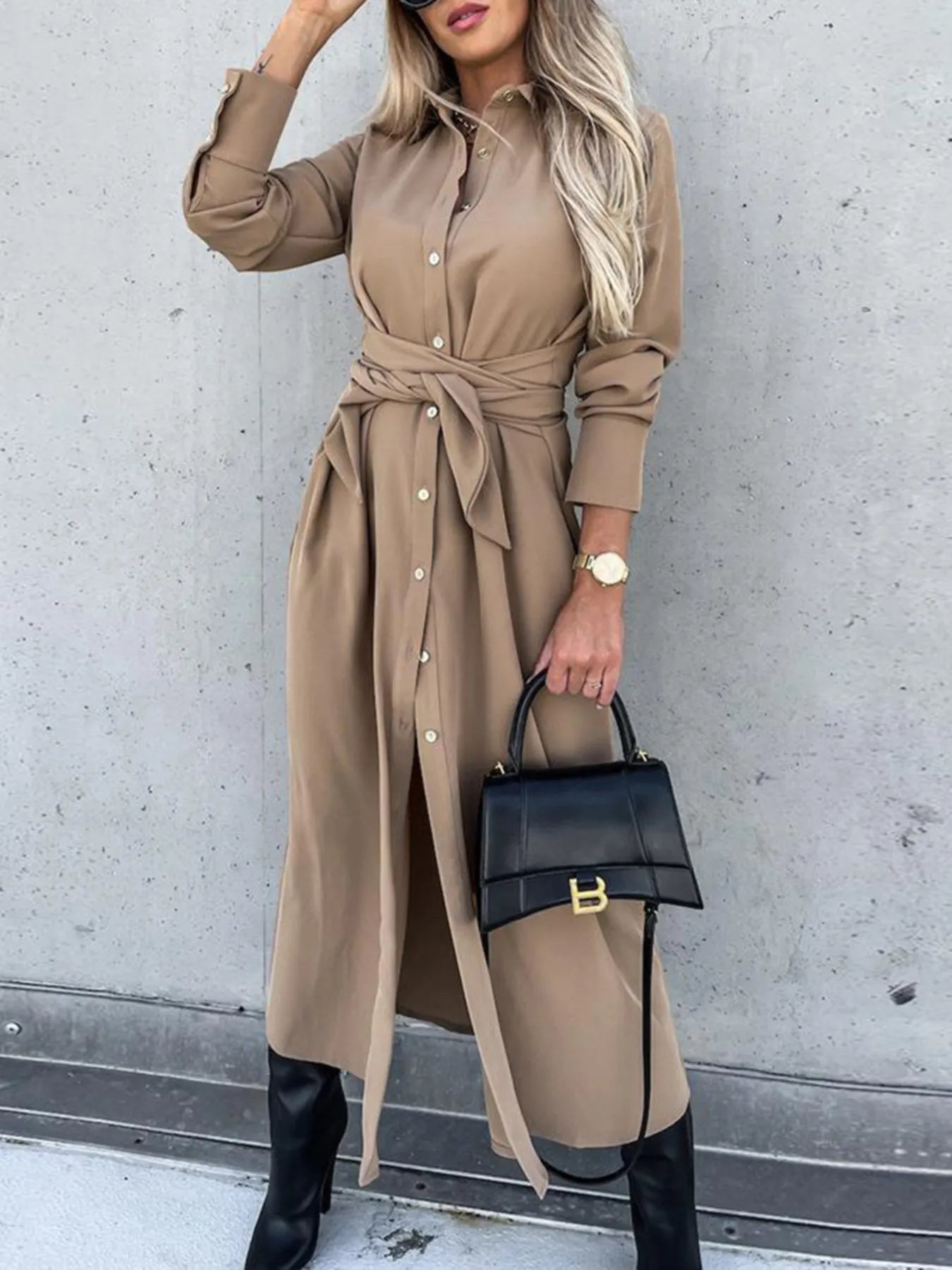 Hadley Long Sleeve Belted Shirt Dress