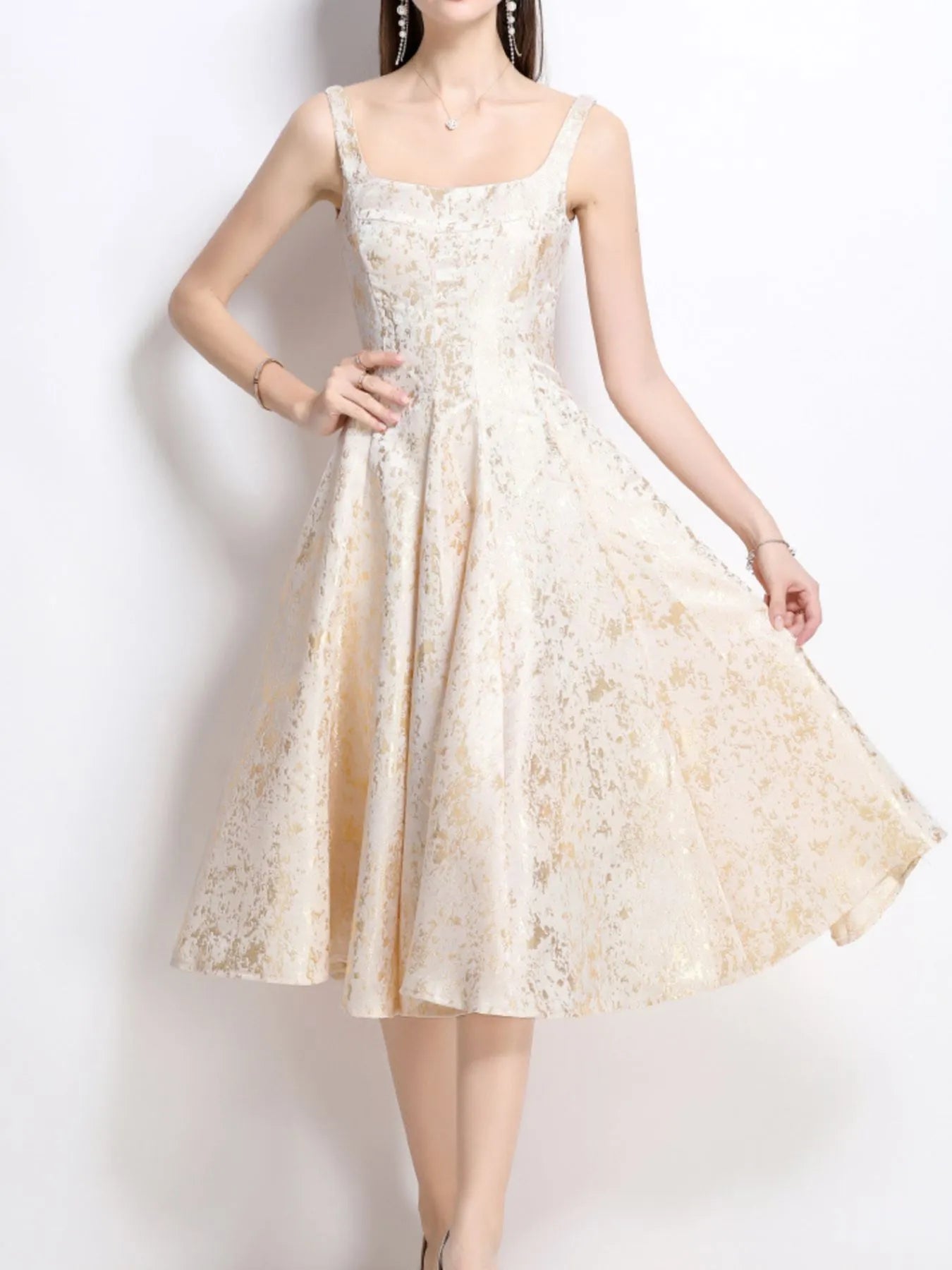 Gilded Reverie Fit-and-Flare Dress