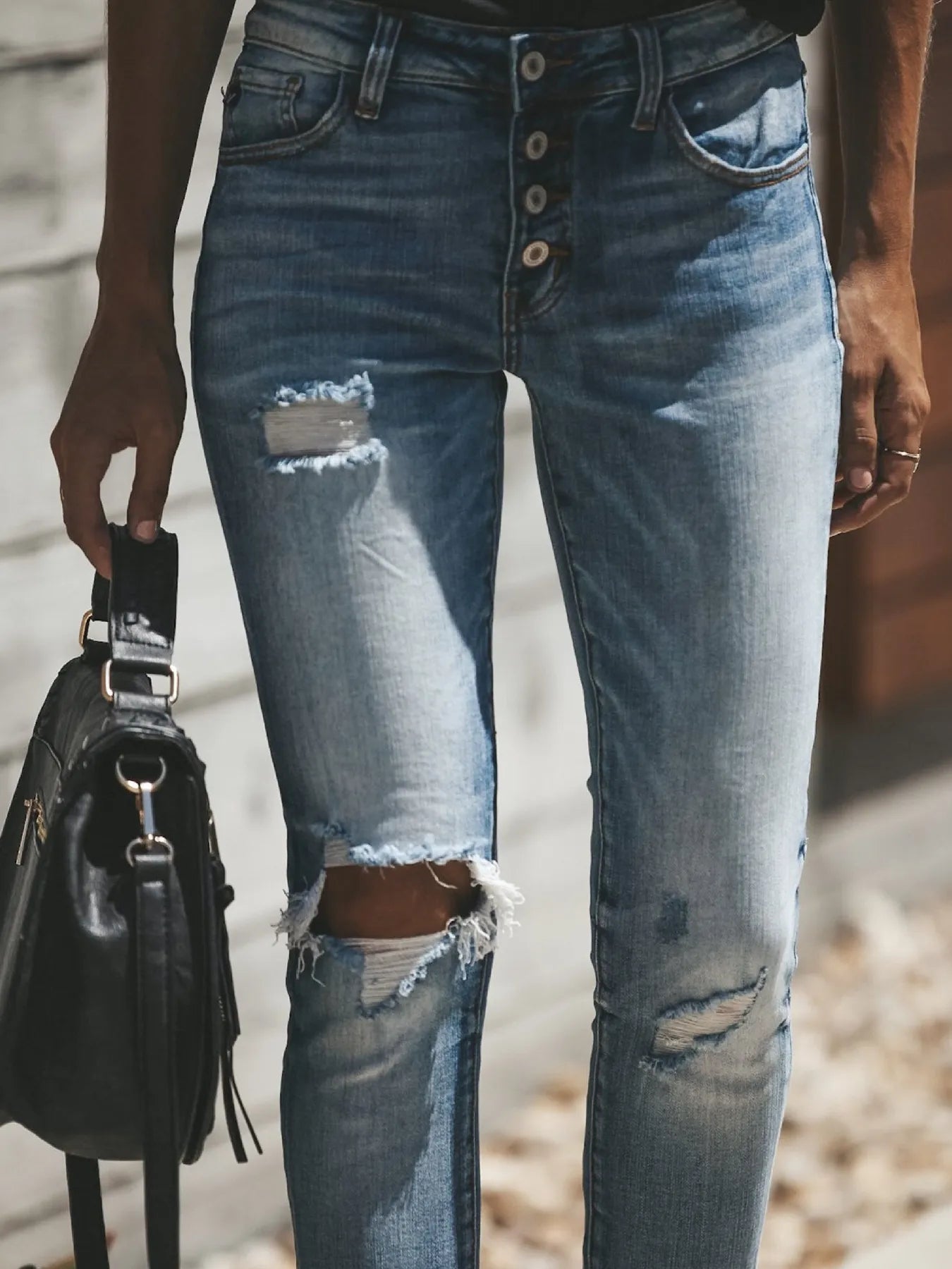 Women's Distressed Button-Fly Skinny Jeans