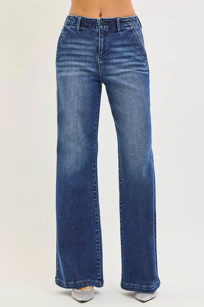 Wide Leg Jeans with Slanted Pockets - Side View