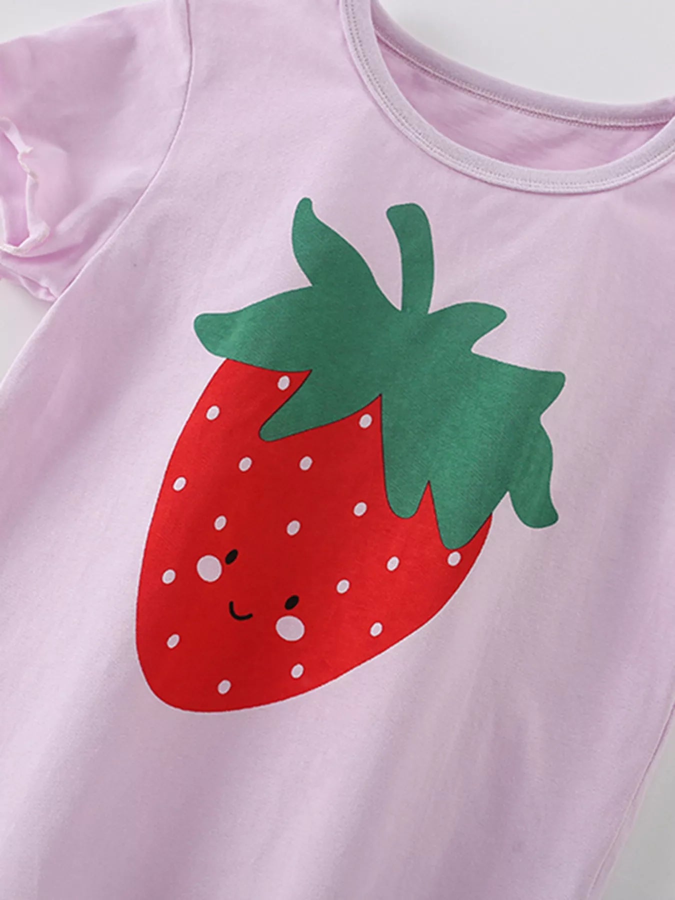 Strawberry Print Graphic Tee and Shorts Set - Side View