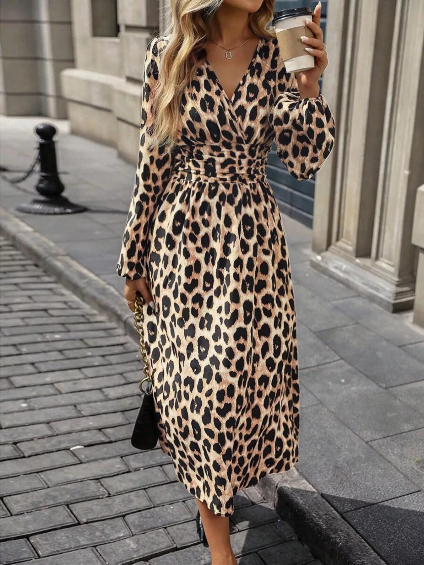 Leopard Print Wrap Midi Dress - Detail View 6