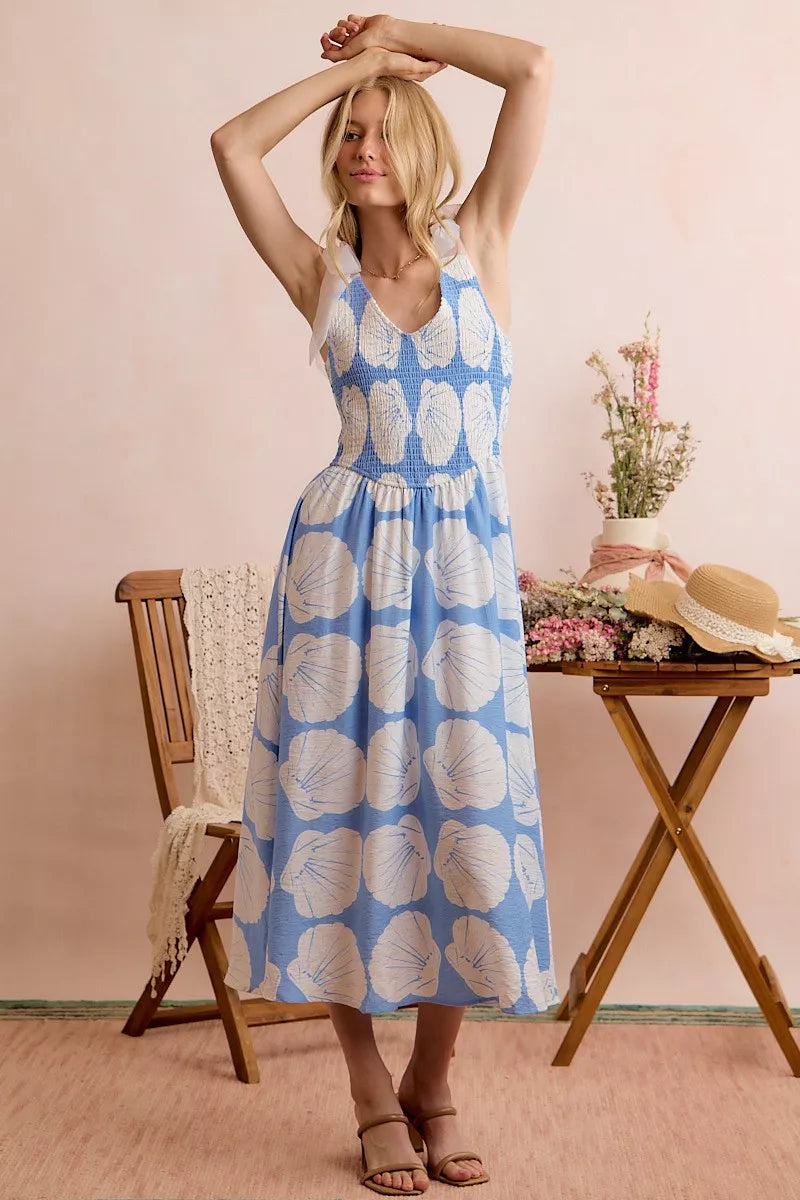 Give Them Shell Shoulder Tie Midi Dress