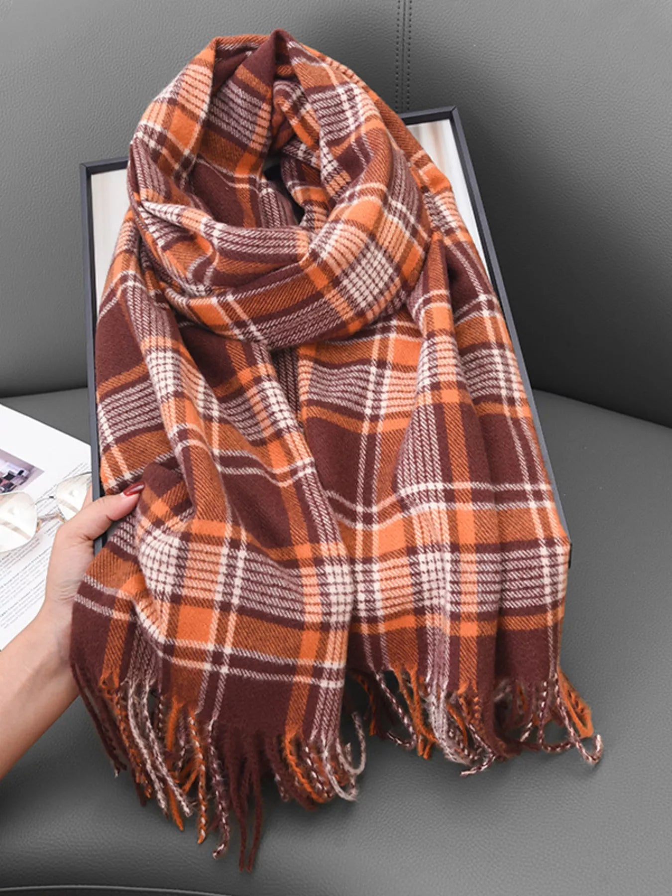 Plaid Tassel Hem Scarf