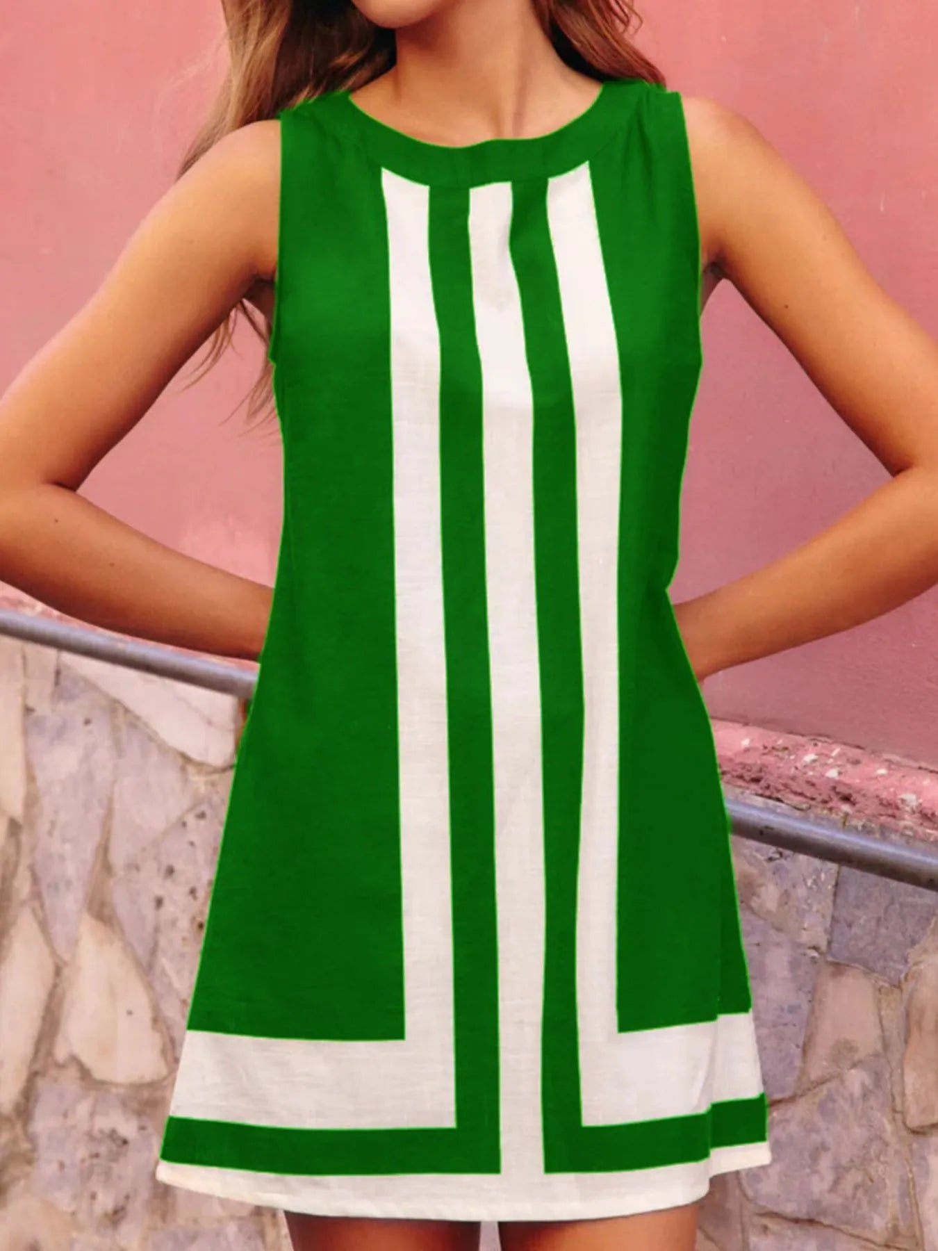 Contrast Stripe Sleeveless Shift Dress