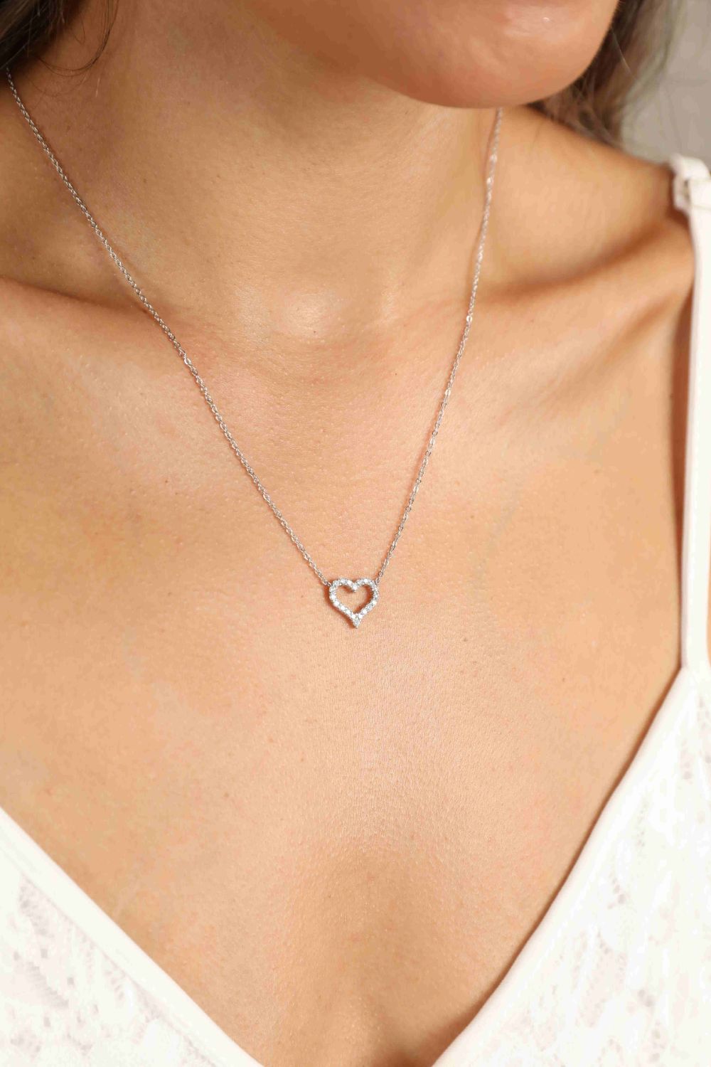 Adored Platinum-Plated Pave Heart Necklace