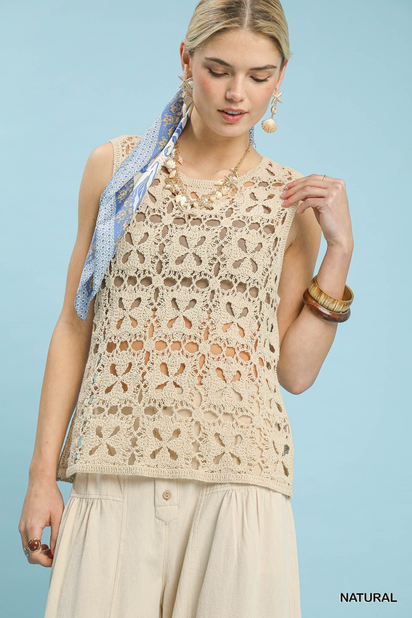 Openwork Crochet Flower Tank Top