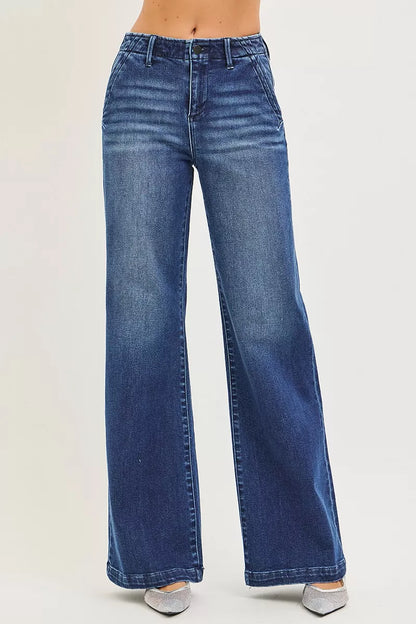 Wide Leg Jeans with Slanted Pockets - Back View