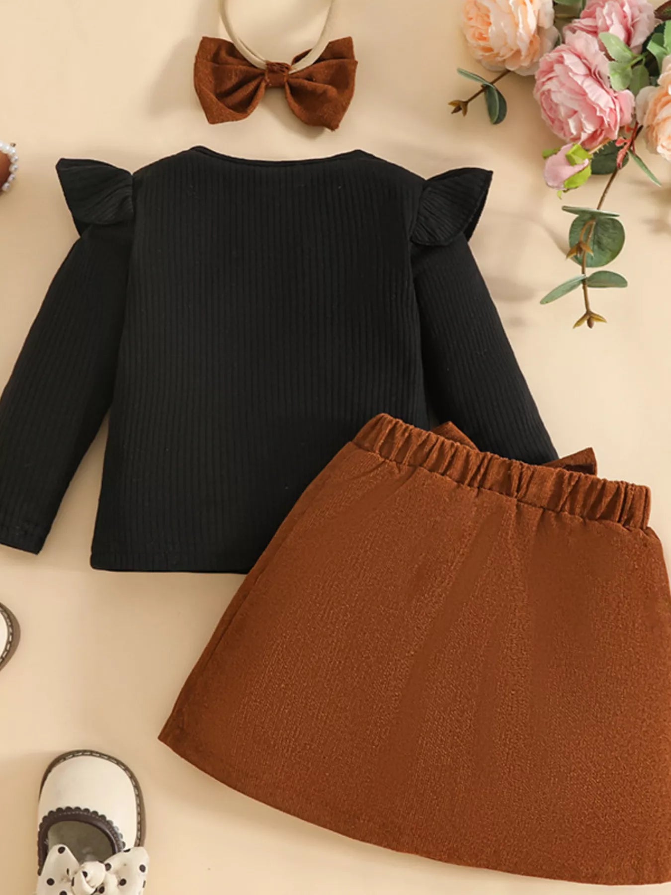 Girls' Flutter Knit Top and Skirt Set with Matching Headband