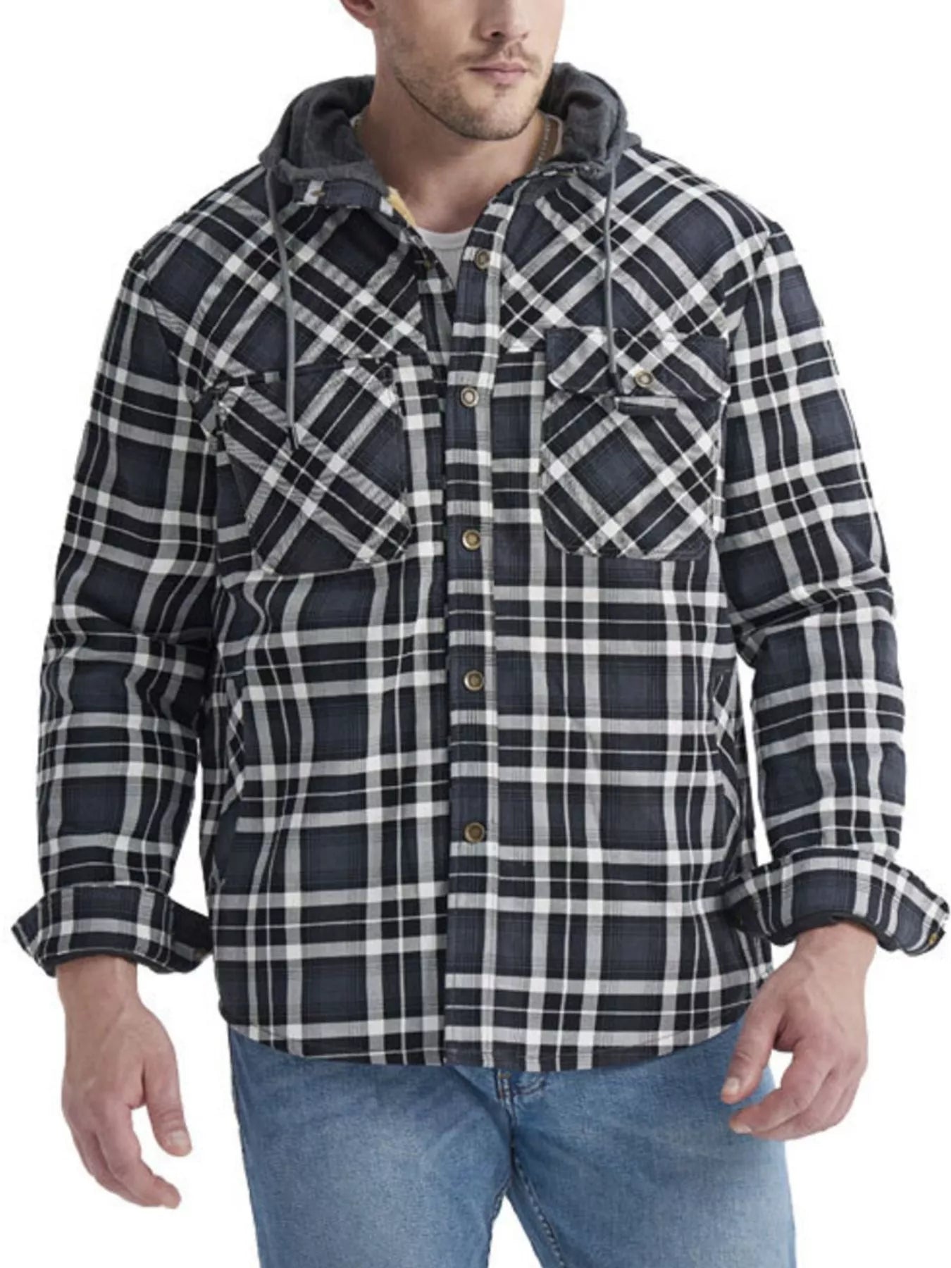 Men's Plaid Flannel Hooded Jacket
