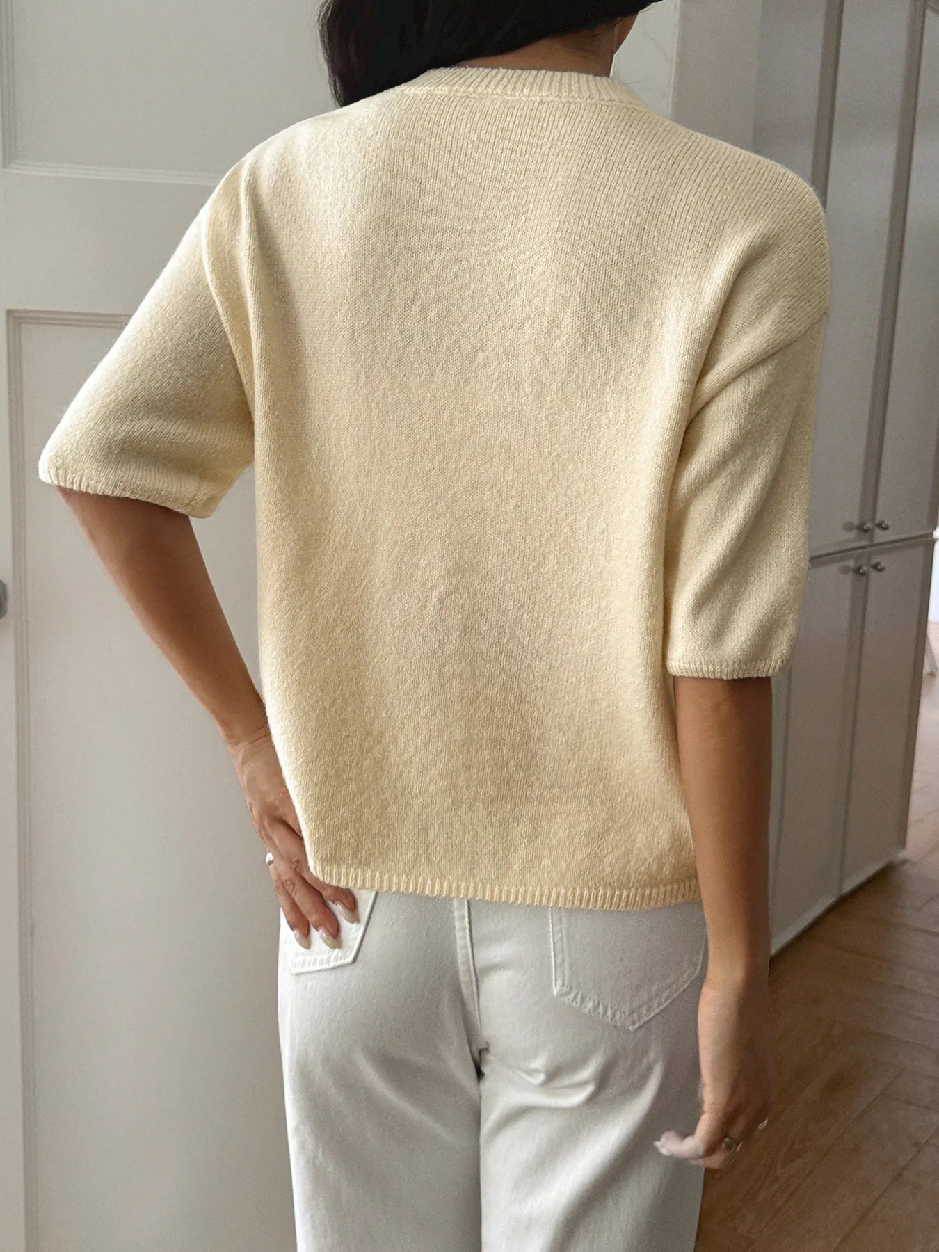 Ribbed Hem Round Neck Sweater - Side View