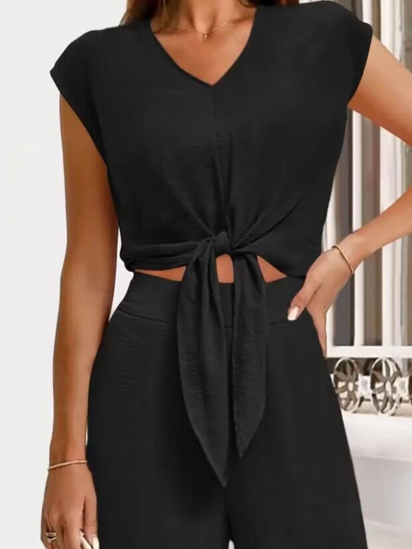 Casually Cool Tie Front Top and Wide Leg Pants Set