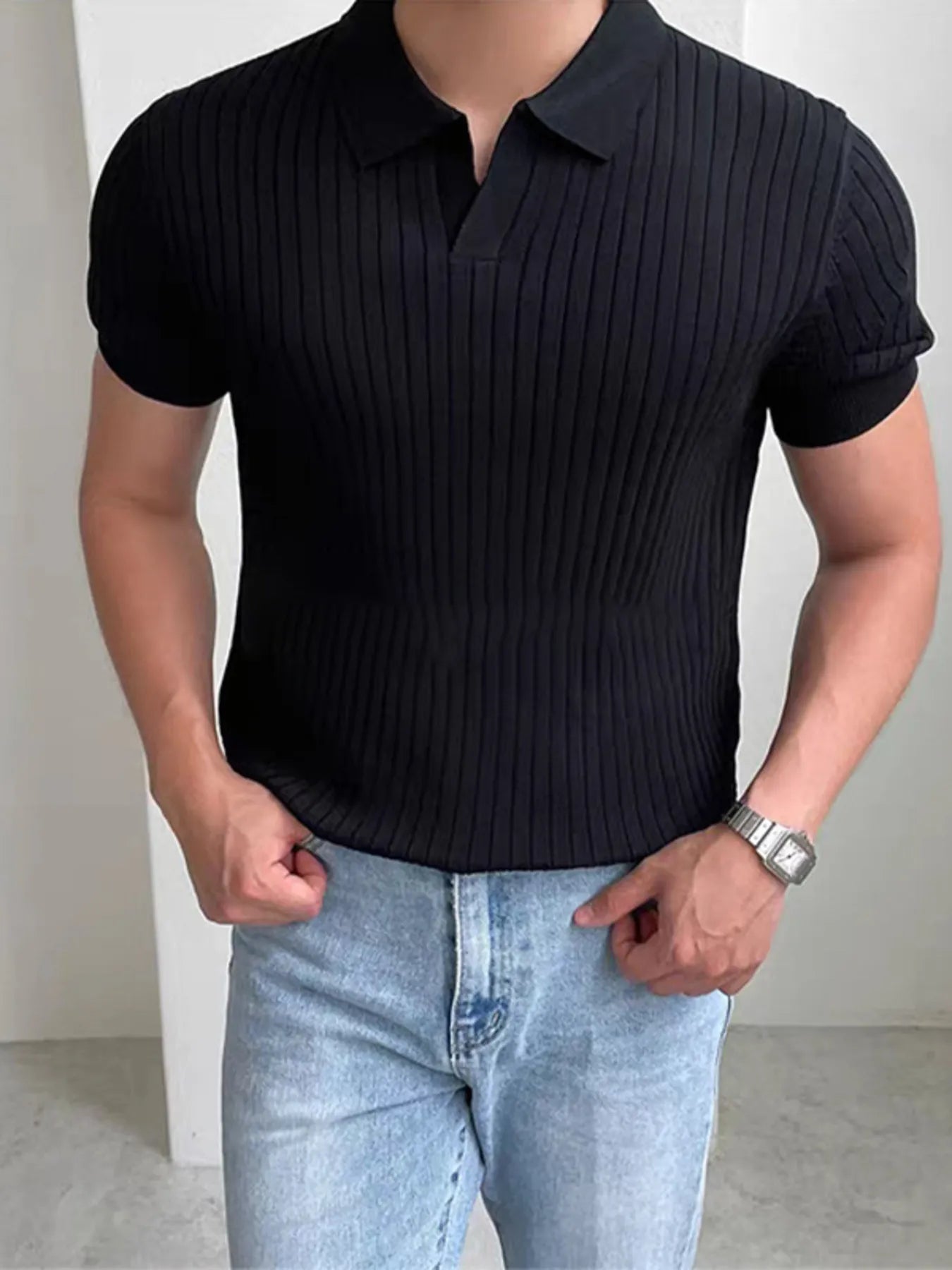 Men's Ribbed Knit Polo