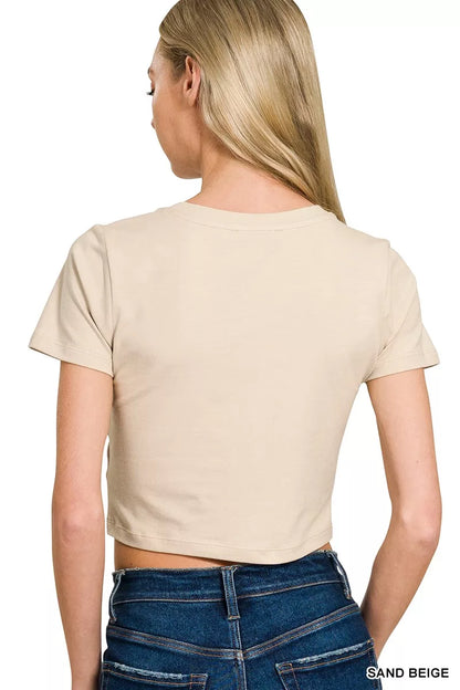 Cotton Short Sleeve Round Neck Cropped Top - Back View