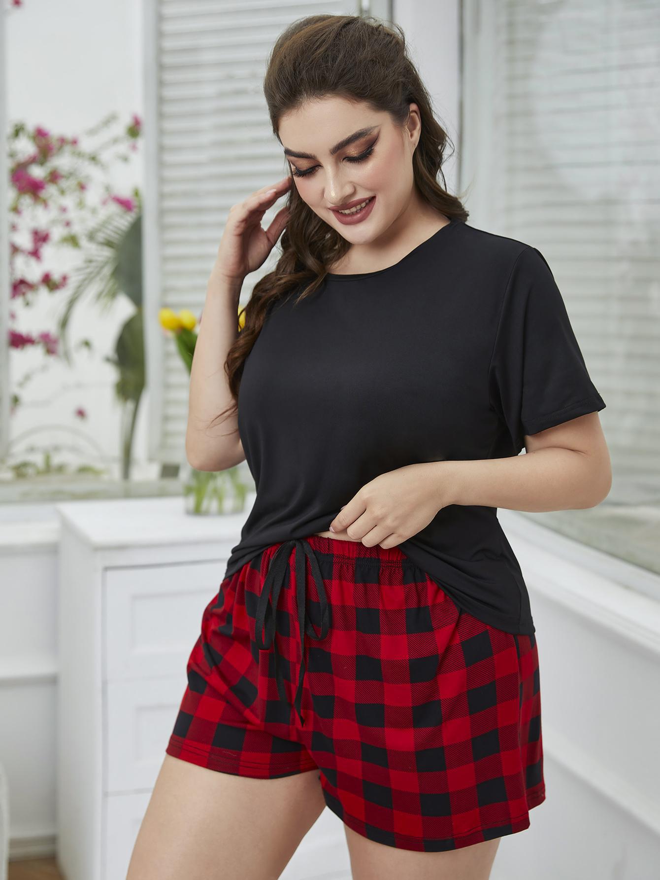 Red Plaid Shorts Lounge Set