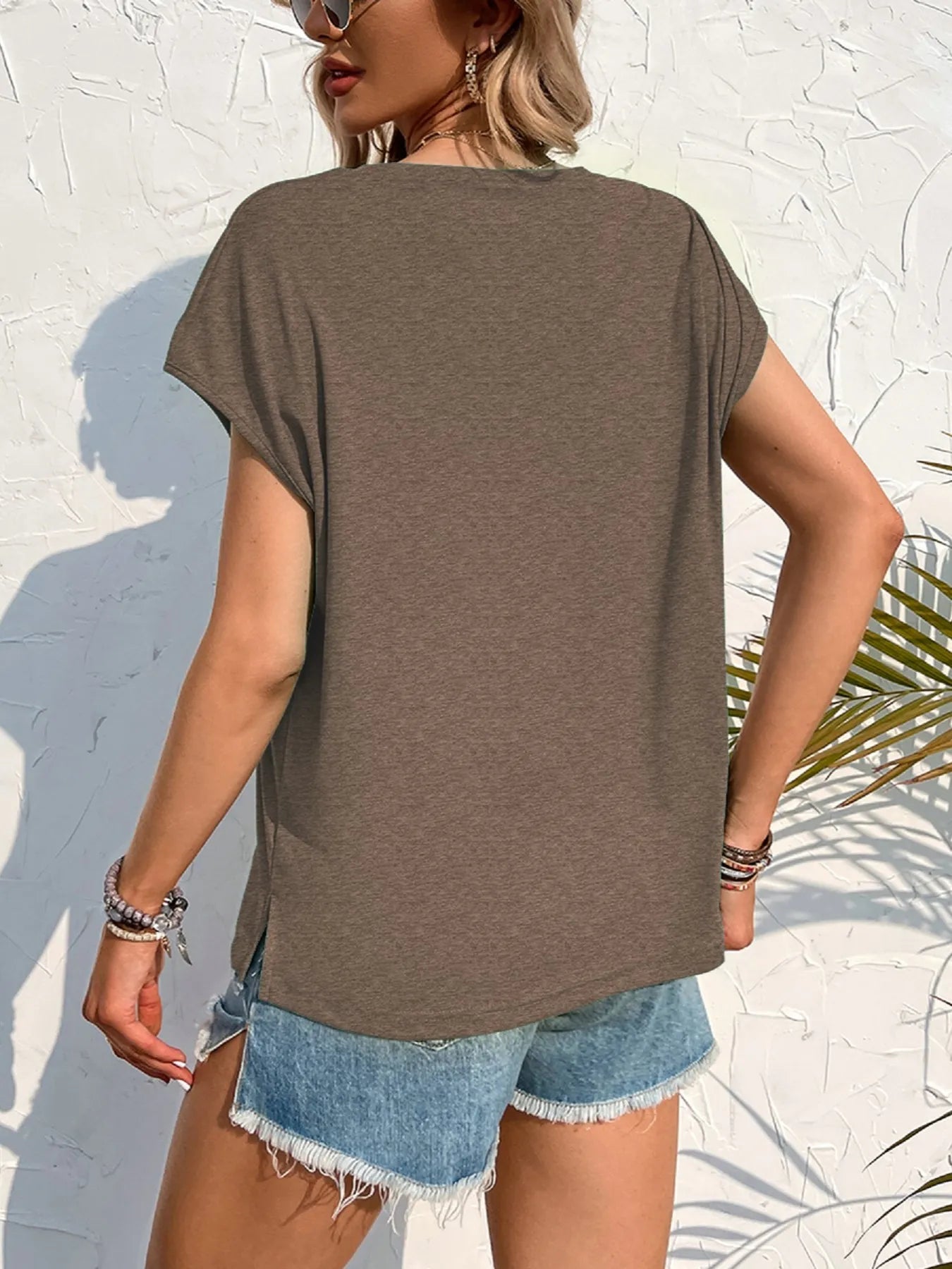 Women's Side Slit Round Neck T-Shirt